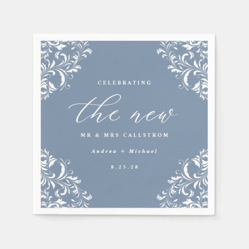 Elegant Dusty Blue Vintage Classic Wedding Napkins