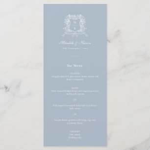 Elegant Dusty Blue Vintage Crest Thank You Wedding Menu