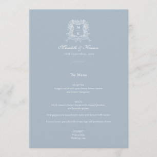 Elegant Dusty Blue Vintage Crest Thank You Wedding Menu