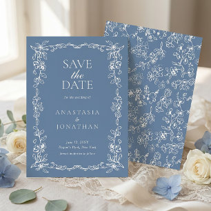 Elegant Dusty Blue Vintage Floral Wedding Save The Date