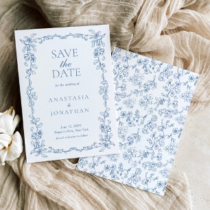 Elegant Dusty Blue Vintage Floral Wedding Save The Date