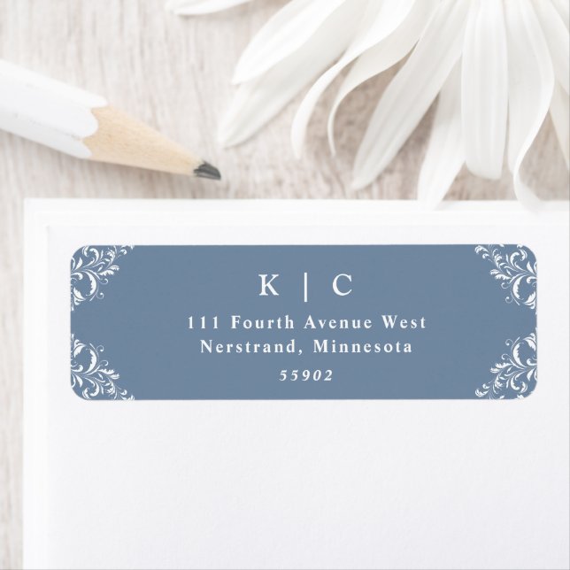 Elegant Dusty Blue Vintage Wedding Label (Insitu)