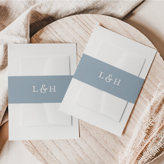 Elegant Dusty Blue Vintage Wedding Monogram Invitation Belly Band