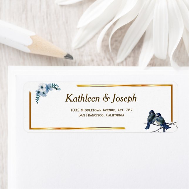 Elegant Dusty Blue Watercolor Blue Birds Wedding L Label (Insitu)