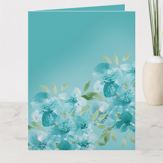 Elegant Dusty Blue Watercolor Field Flowers Card (Front)