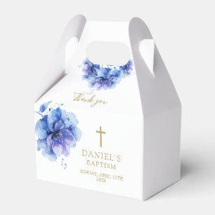 Elegant Dusty Blue Watercolor Floral Baptism Favor Boxes