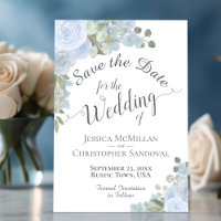 Elegant Dusty Blue Watercolor Floral Boho Wedding