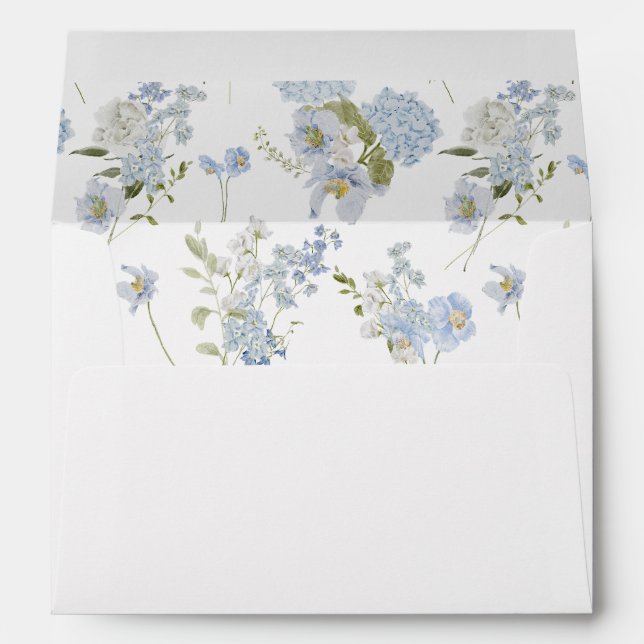 Elegant Dusty Blue Watercolor Floral Bridal Shower Envelope (Back (Bottom))