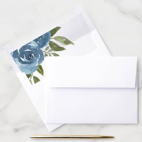 Elegant Dusty Blue Watercolor Floral Envelope Liner