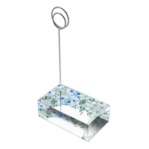 Elegant dusty blue watercolor floral eucalyptus place card holder