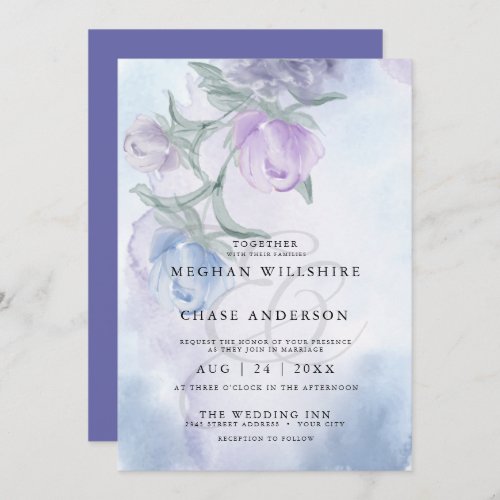 Elegant Dusty Blue Watercolor Floral Invitation