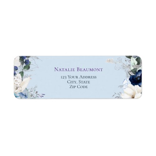 Elegant Dusty Blue Watercolor Floral  Label