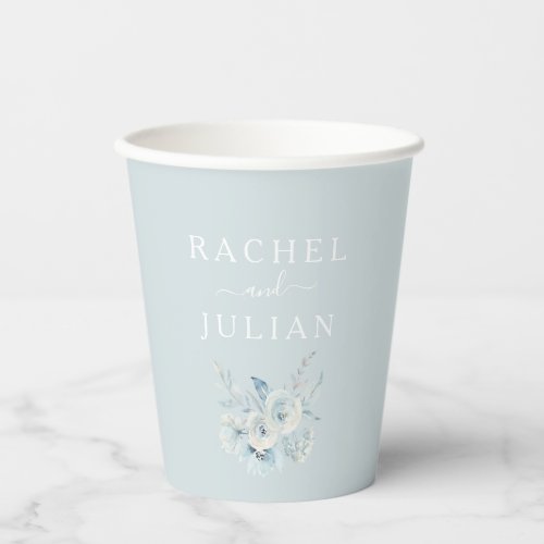 elegant dusty blue watercolor floral paper cups