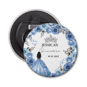 Elegant Dusty Blue Watercolor Floral Quinceañera Bottle Opener