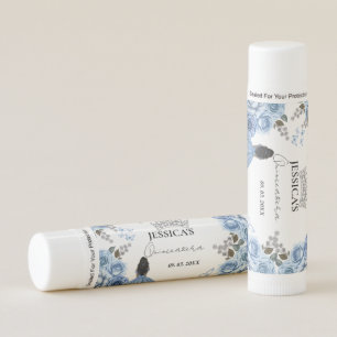 Elegant Dusty Blue Watercolor Floral Quinceañera Lip Balm