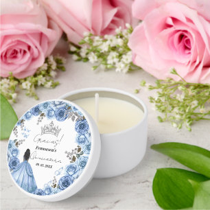 Elegant Dusty Blue Watercolor Floral Quinceañera Mini Candle Favors