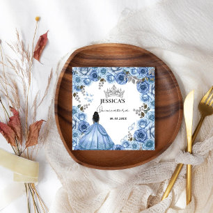 Elegant Dusty Blue Watercolor Floral Quinceañera Napkins
