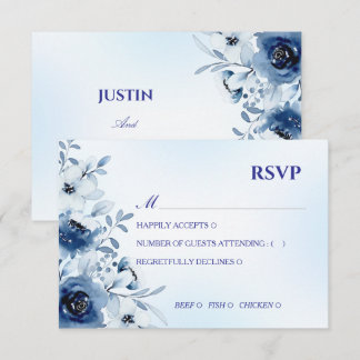 Elegant Dusty Blue Watercolor Floral RSVP Card