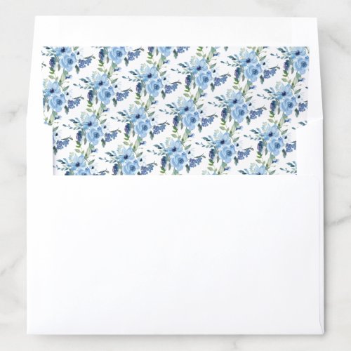 Elegant dusty blue watercolor floral silver frame  envelope liner