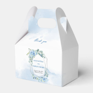 Elegant dusty blue watercolor floral silver frame favor boxes