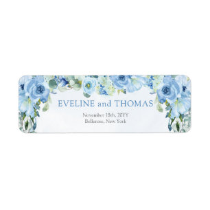 Elegant dusty blue watercolor floral silver frame label