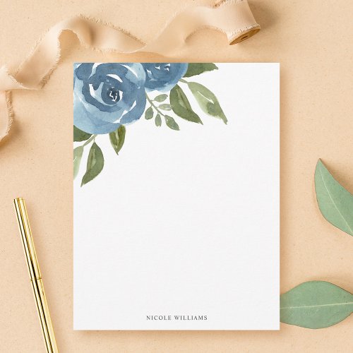 Elegant Dusty Blue Watercolor Floral Stationery Note Card