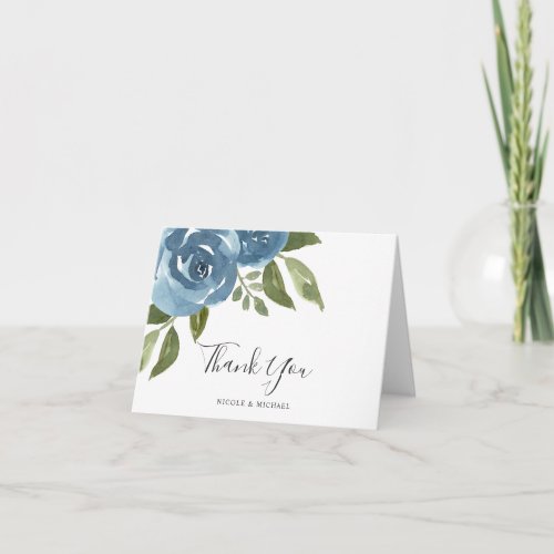 Elegant Dusty Blue Watercolor Floral Thank You Card