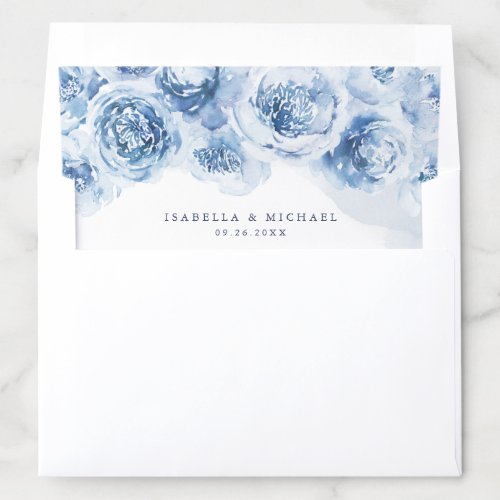 Elegant dusty blue watercolor floral wedding envel envelope liner