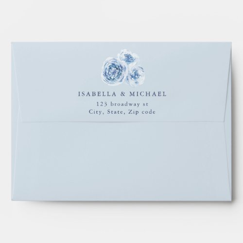 Elegant dusty blue watercolor floral wedding envelope