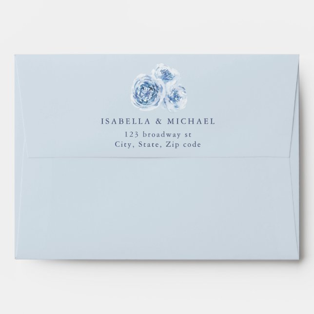 Elegant dusty blue watercolor floral wedding envelope (Back (Top Flap))