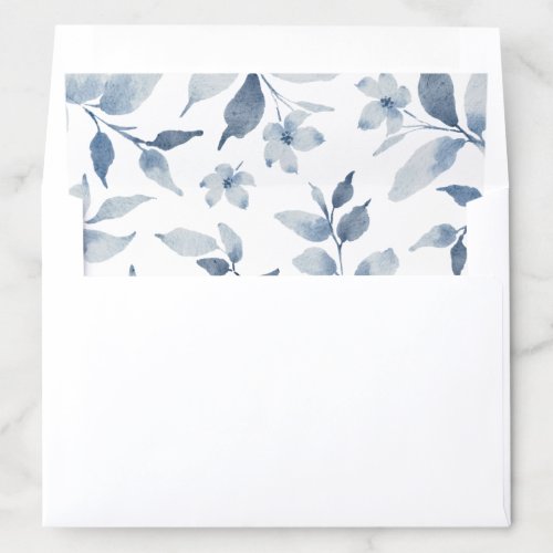 Elegant Dusty Blue Watercolor Floral Wedding Envelope Liner