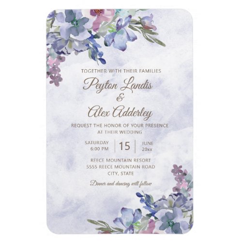 Elegant Dusty Blue Watercolor Floral Wedding Magnet