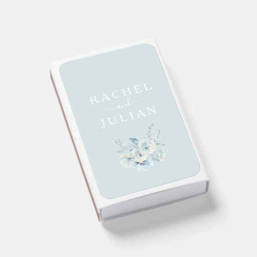 elegant dusty blue watercolor floral wedding matchboxes