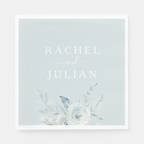 elegant dusty blue watercolor floral wedding napkins