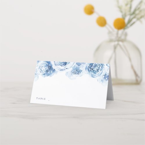 Elegant dusty blue watercolor floral wedding place card