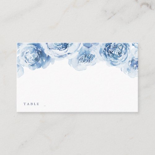 Elegant dusty blue watercolor floral wedding place card