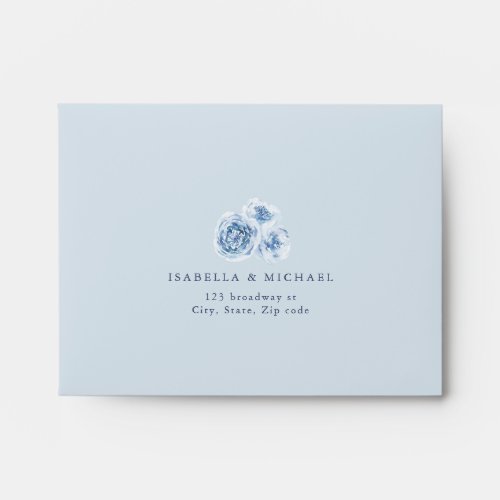 Elegant dusty blue watercolor floral wedding RSVP Envelope