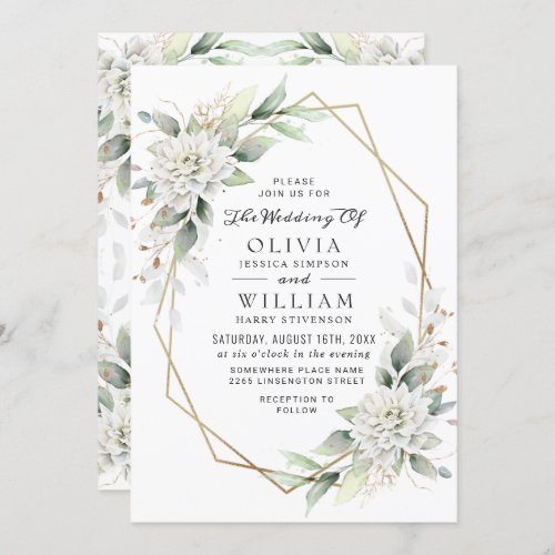 Elegant Dusty Blue Watercolor Greenery Wedding Invitation