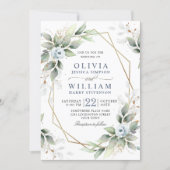 Elegant Dusty Blue Watercolor Greenery Wedding Invitation (Front)