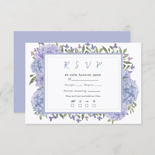 Elegant Dusty Blue  Watercolor Hydrangeas Wedding RSVP Card