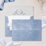 Elegant Dusty Blue Watercolor Monogram Wedding Envelope<br><div class="desc">Elegant dusty blue watercolor wedding envelope with beautiful hand drawn botanical monogram inside with couples initials. Watercolor wash in a variety of dusty blue and blue hues. Design with option to add or erase name(s) and address on top back flap. NOTES: 1)the default size A7 fits our 5" x 7"...</div>