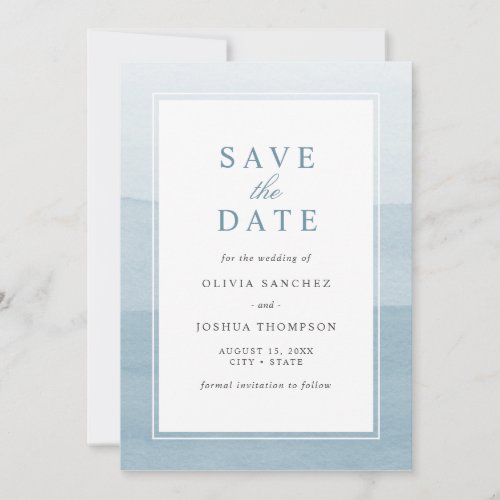 Elegant Dusty Blue Watercolor Ombre Save The Date 