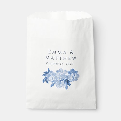 Elegant Dusty Blue Watercolor Peony Floral Bouquet Favor Bag