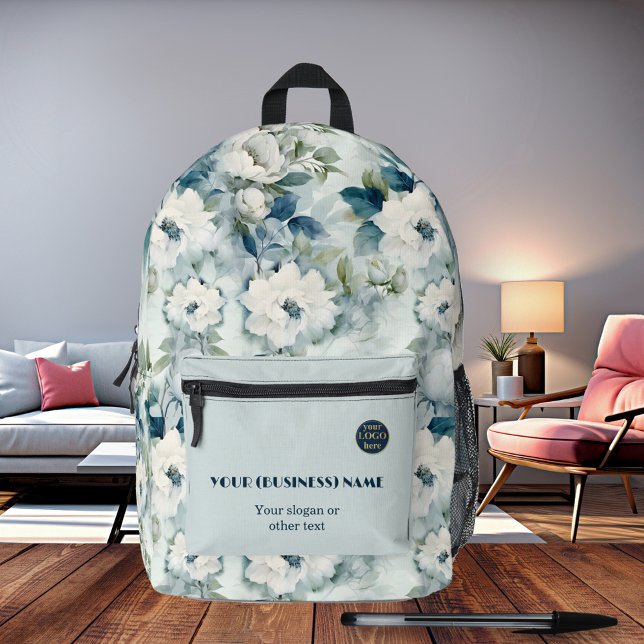 Elegant Dusty Blue Watercolor Roses Printed Backpack (Backpack featuring a watercolor print with elegant roses in a dusty blue color setting)