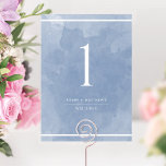 Elegant Dusty Blue Watercolor Table Number<br><div class="desc">Help your guests find their table with this elegant dusty blue and blue hues watercolor table number. Double sided cards. Exquisite dusty blue and blue watercolor wash background and white text. NOTE: please place an individual order for each table number you need (i.e. for an event with three tables, you...</div>