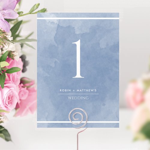 Elegant Dusty Blue Watercolor Table Number