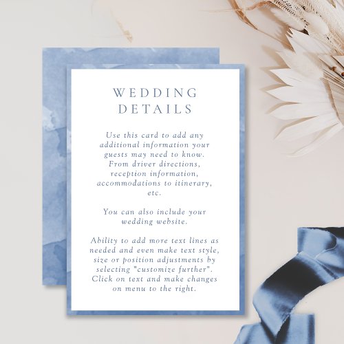 Elegant Dusty Blue Watercolor Wedding Details Enclosure Card