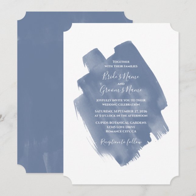 Elegant Dusty Blue Watercolor Wedding Invitations (Front/Back)