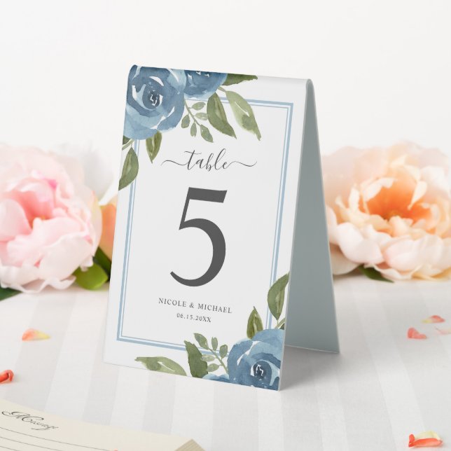 Elegant Dusty Blue Watercolor Wedding Number Table Tent (In SItu (Wedding))