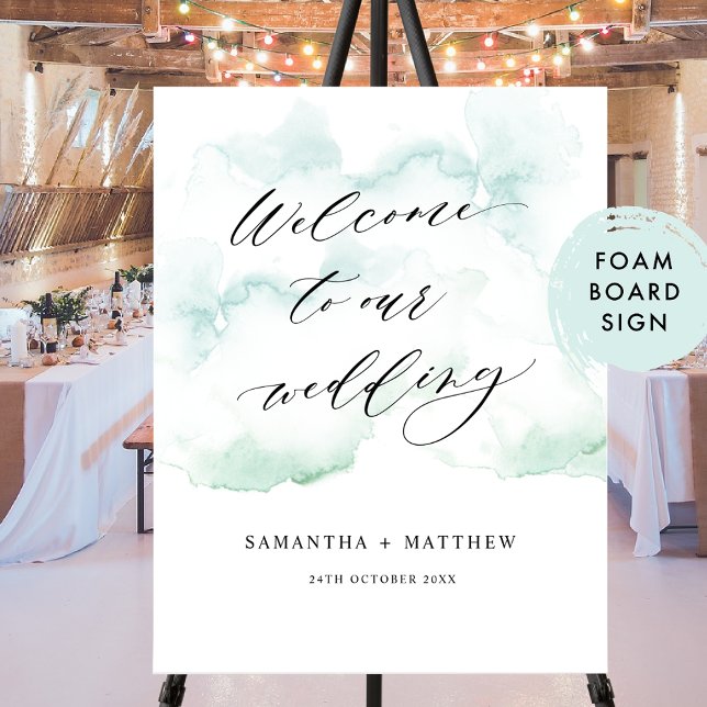 Elegant Dusty Blue Watercolor Wedding Welcome Foam Board (Creator Uploaded)
